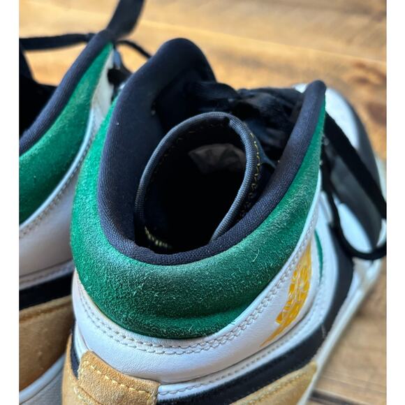 Nike Air Jordan 1 Retro Mid SE Oakland Shoes Sneakers Green Yellow Mens Size 13 - Picture 15 of 16